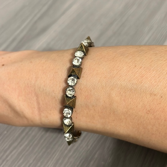 Vintage Gold or Bronze Bangle Bracelet with Pyramids and CZ Diamonds, EUC - Picture 1 of 6